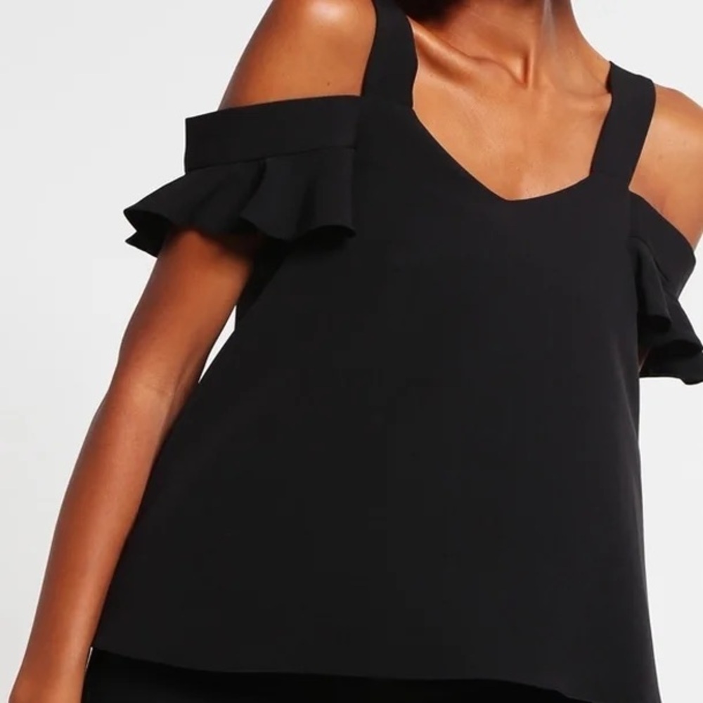 Caramel Black Cold Shoulder Sheer Blouse - Picture 2 of 8